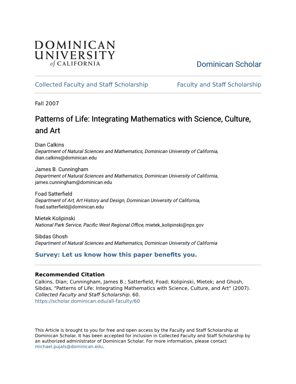 Integrating Mathematics with Science, Culture, and Art