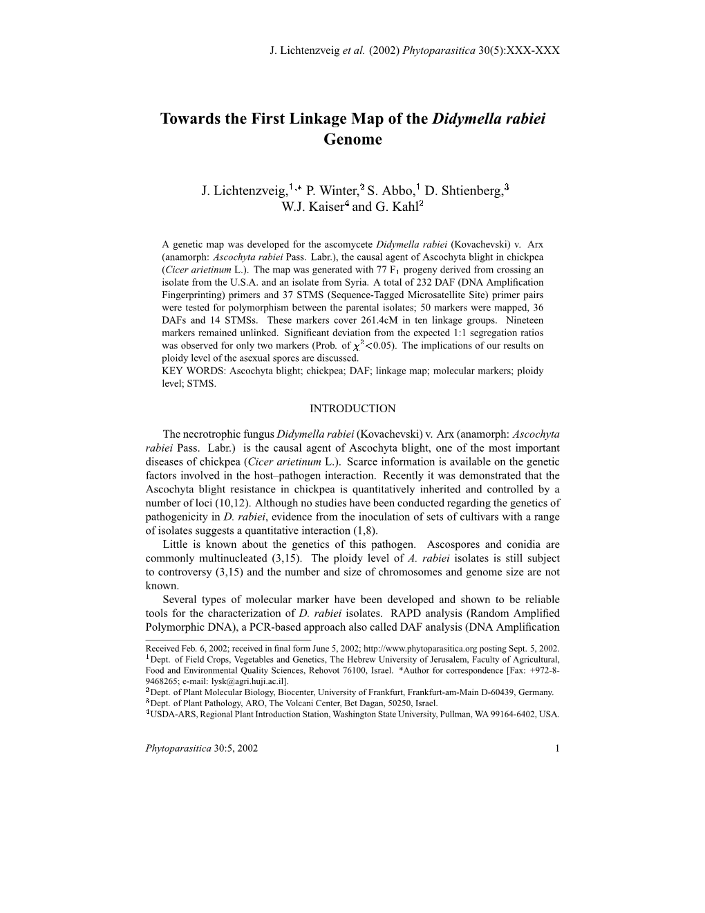 Towards the First Linkage Map of the Didymella Rabiei Genome