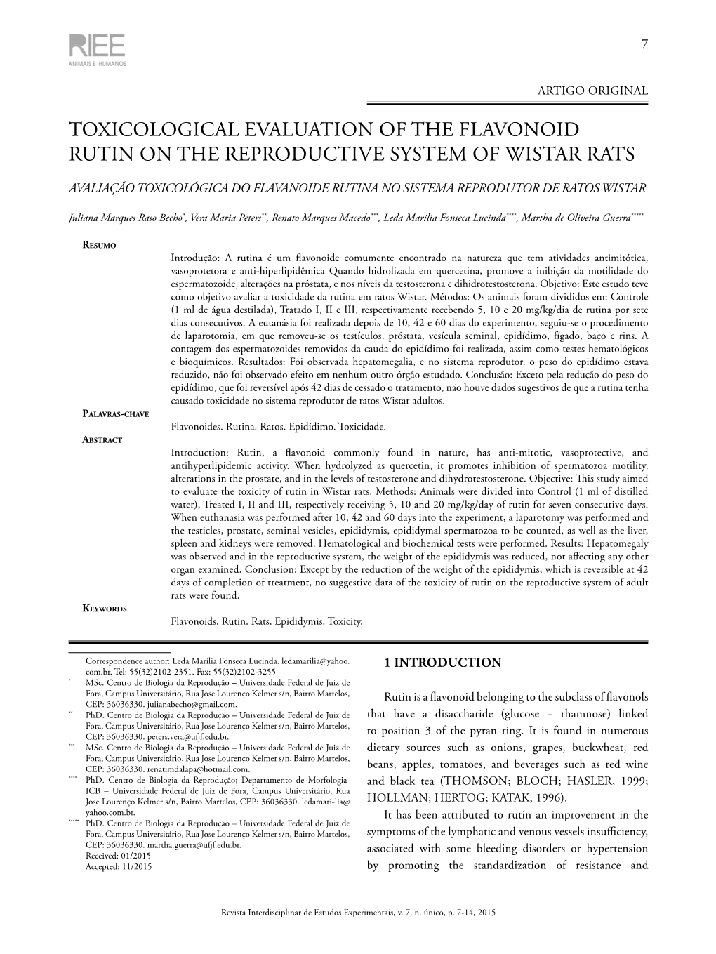 Toxicological Evaluation of the Flavonoid Rutin on the Reproductive System of Wistar Rats