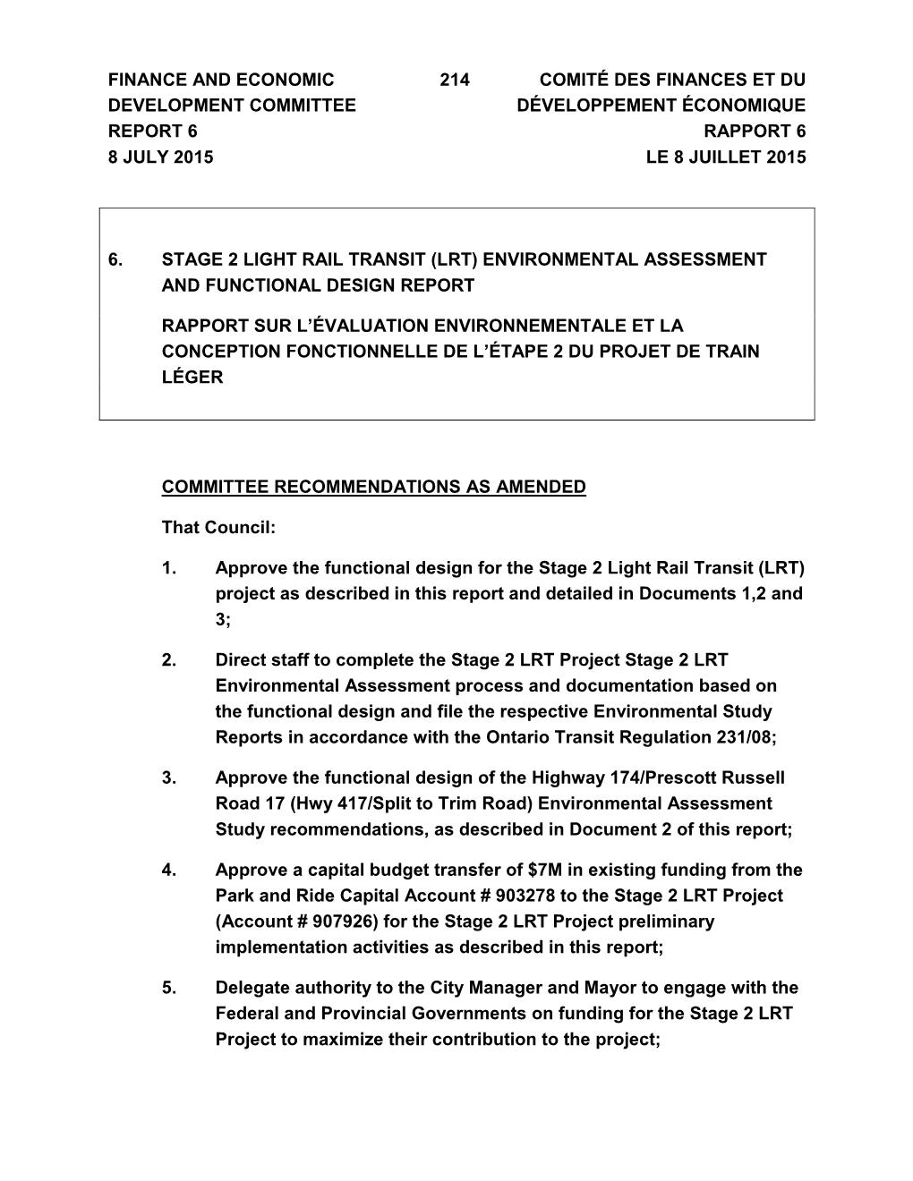 Finance and Economic Development Committee, 29 June 2015