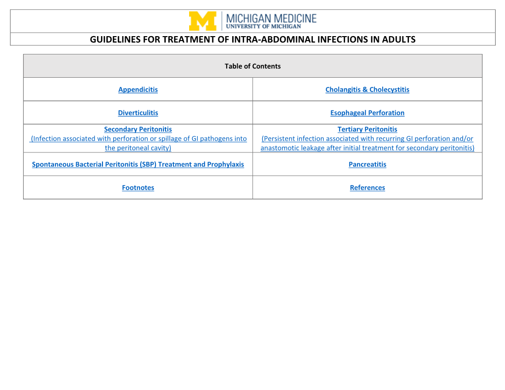 Guidelines for Treatment of Intra-Abdominal Infections in Adults