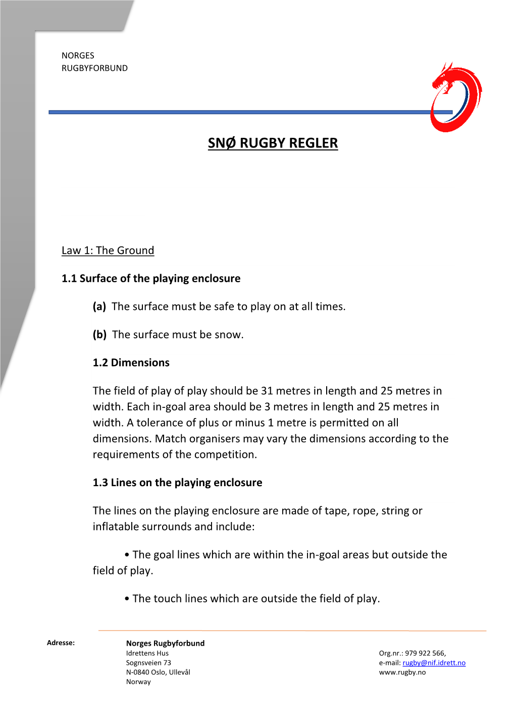 Snø Rugby Regler