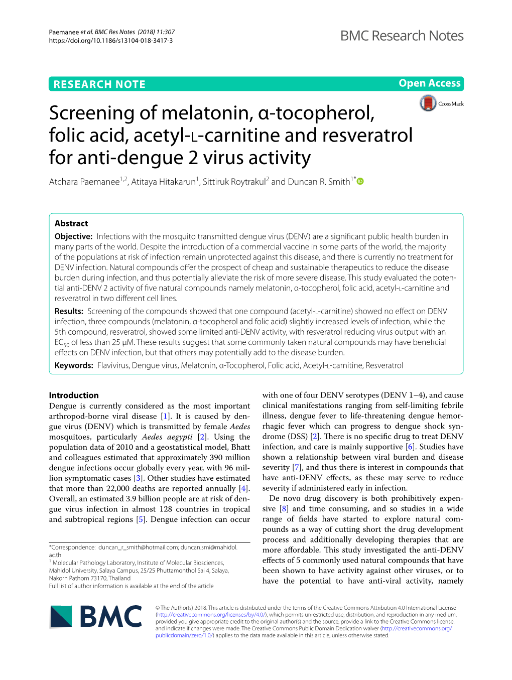 Screening of Melatonin, Α-Tocopherol, Folic Acid, Acetyl-L-Carnitine And