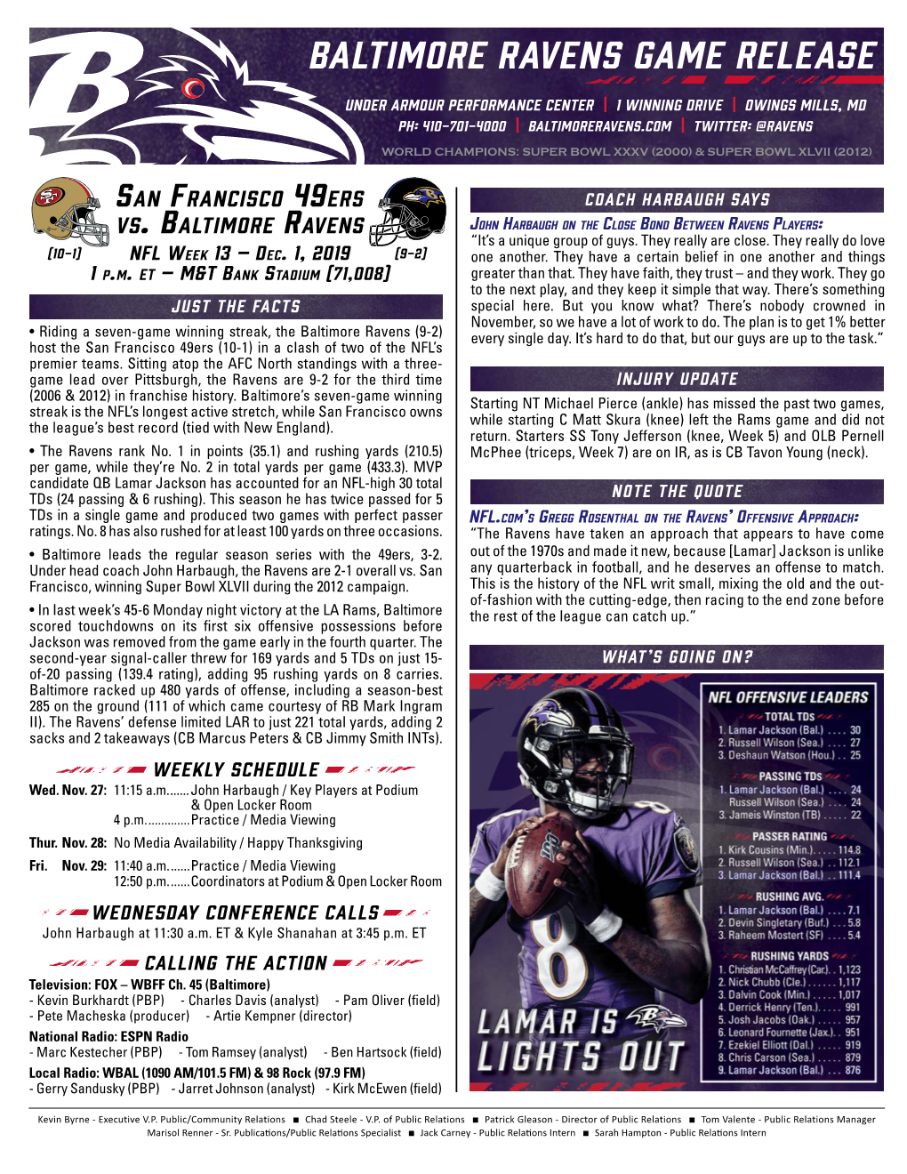 Baltimore Ravens Game Release