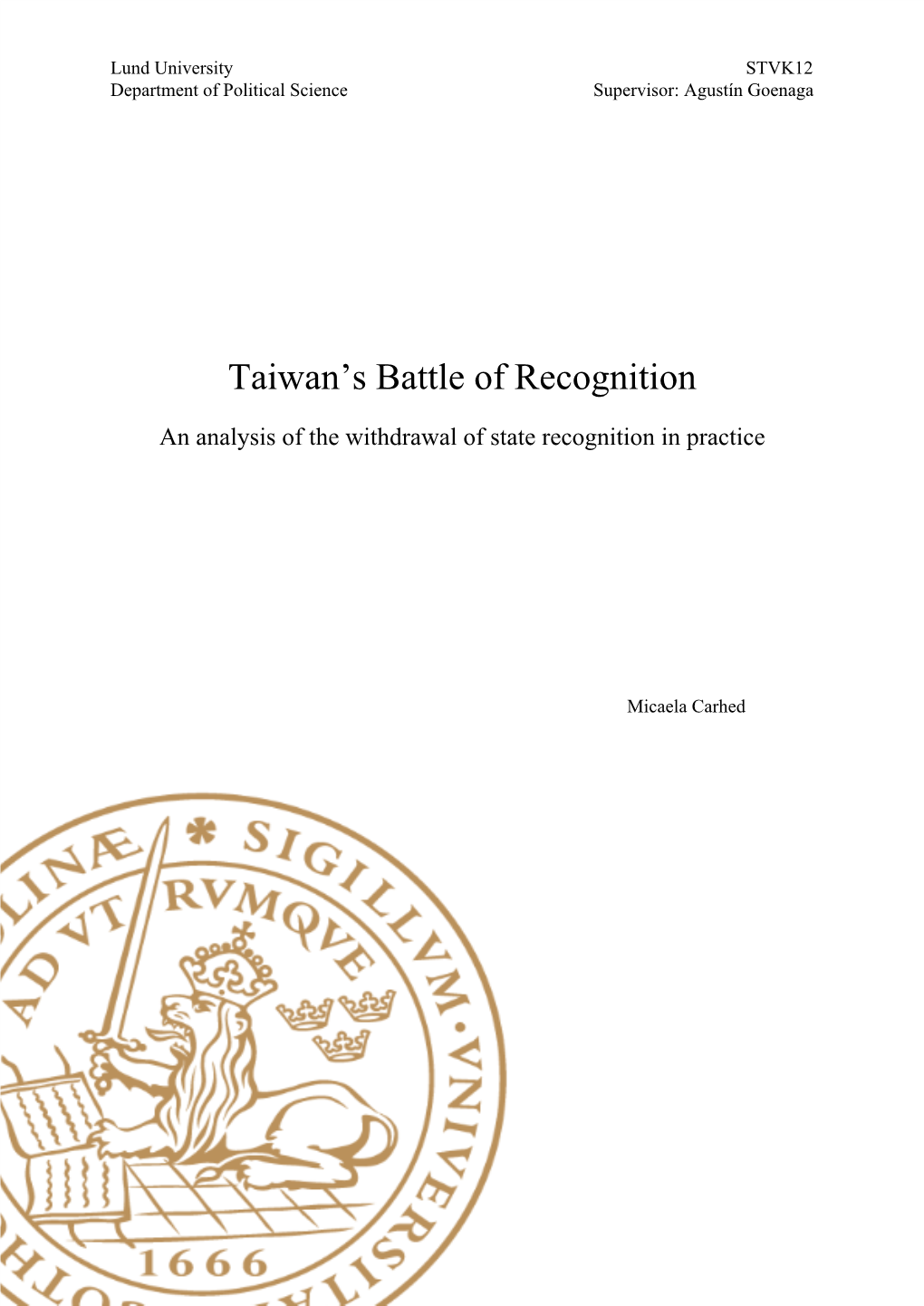 Taiwan's Battle of Recognition