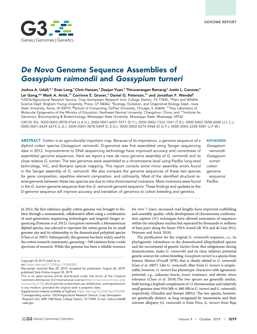 De Novo Genome Sequence Assemblies of Gossypium Raimondii and Gossypium Turneri