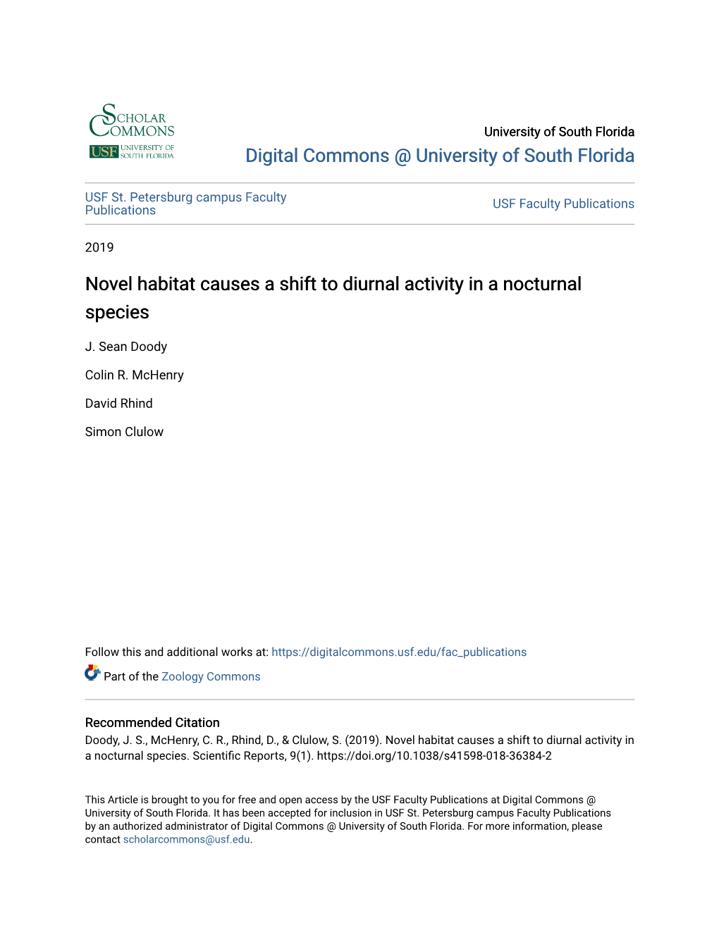 Novel Habitat Causes a Shift to Diurnal Activity in a Nocturnal Species