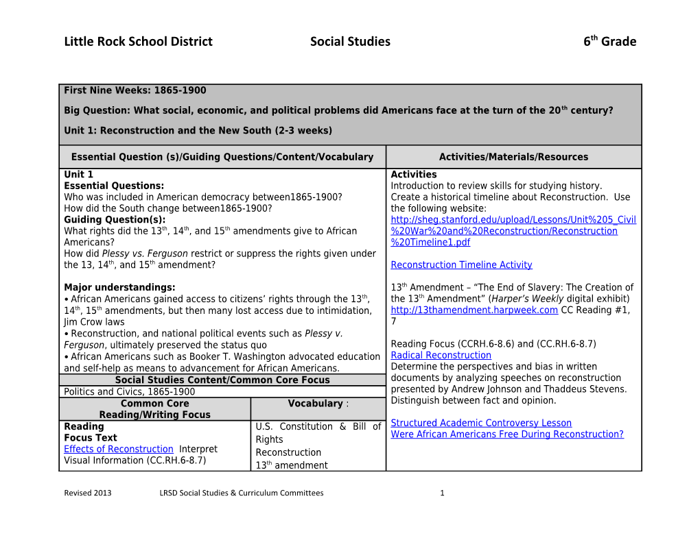 Little Rock School District Social Studies 6Th Grade