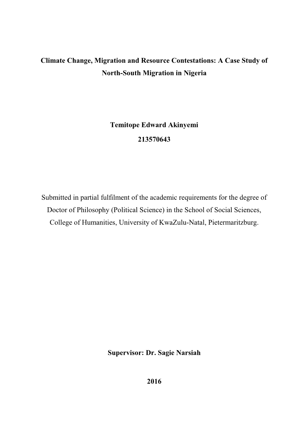 A Case Study of North-South Migration in Nigeria