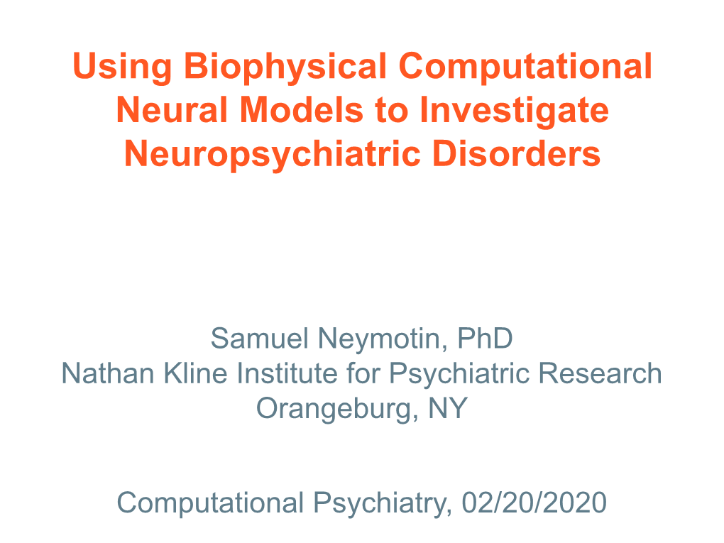 Using Biophysical Computational Neural Models to Investigate