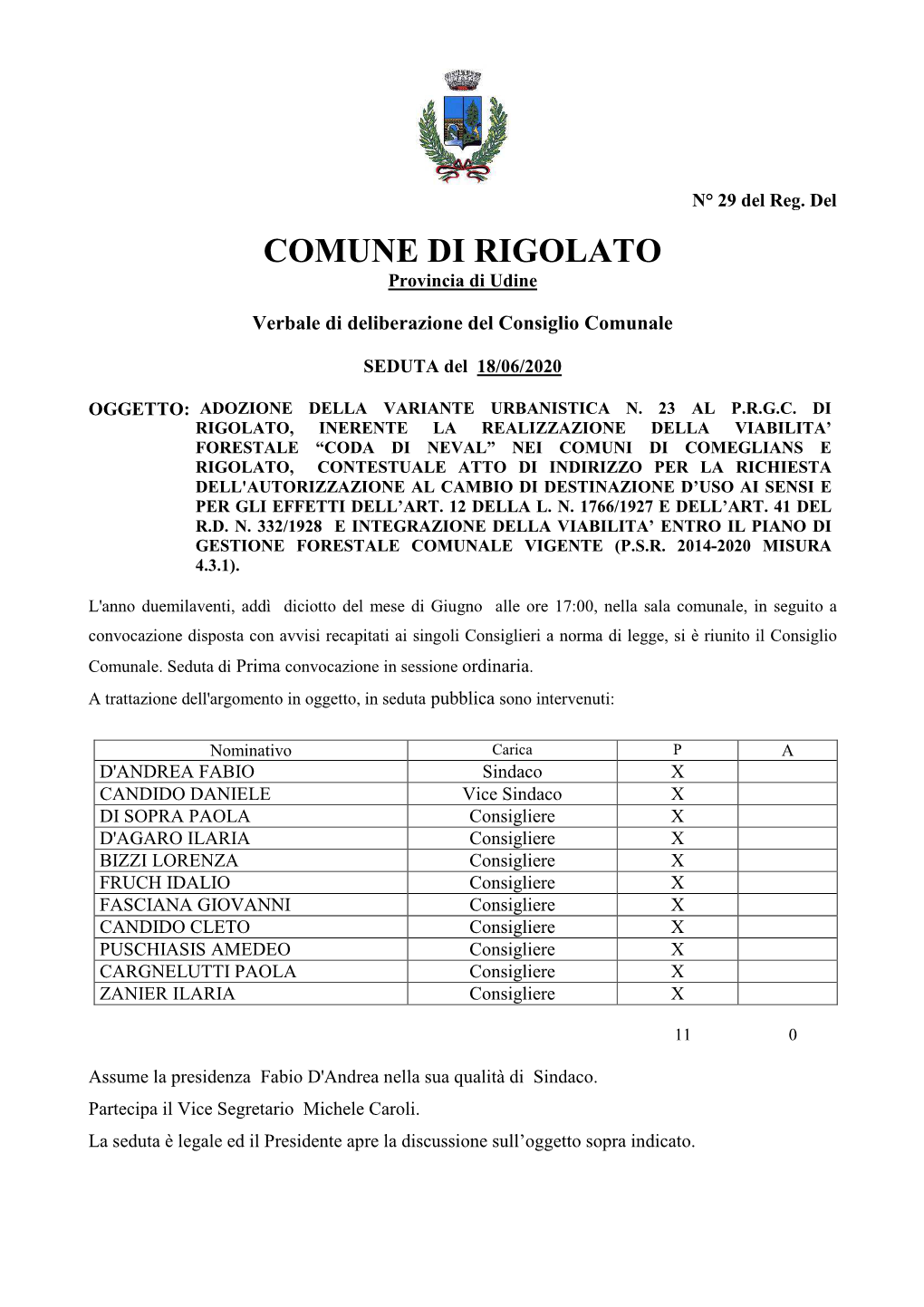 COMUNE DI RIGOLATO Provincia Di Udine