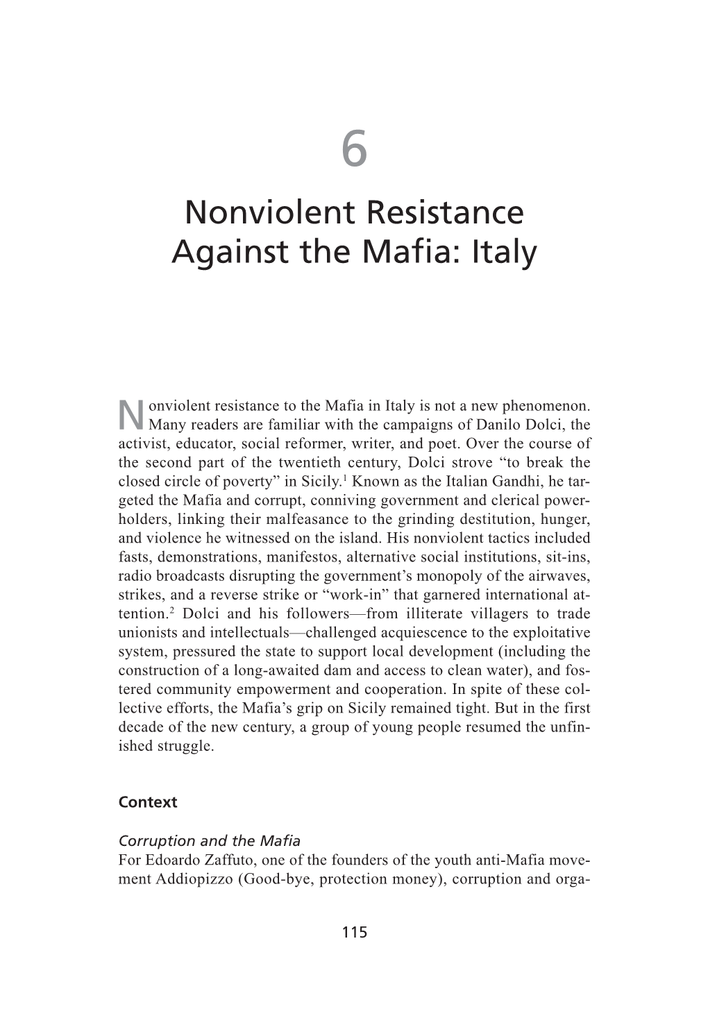 Nonviolent Resistance Against the Mafia: Italy