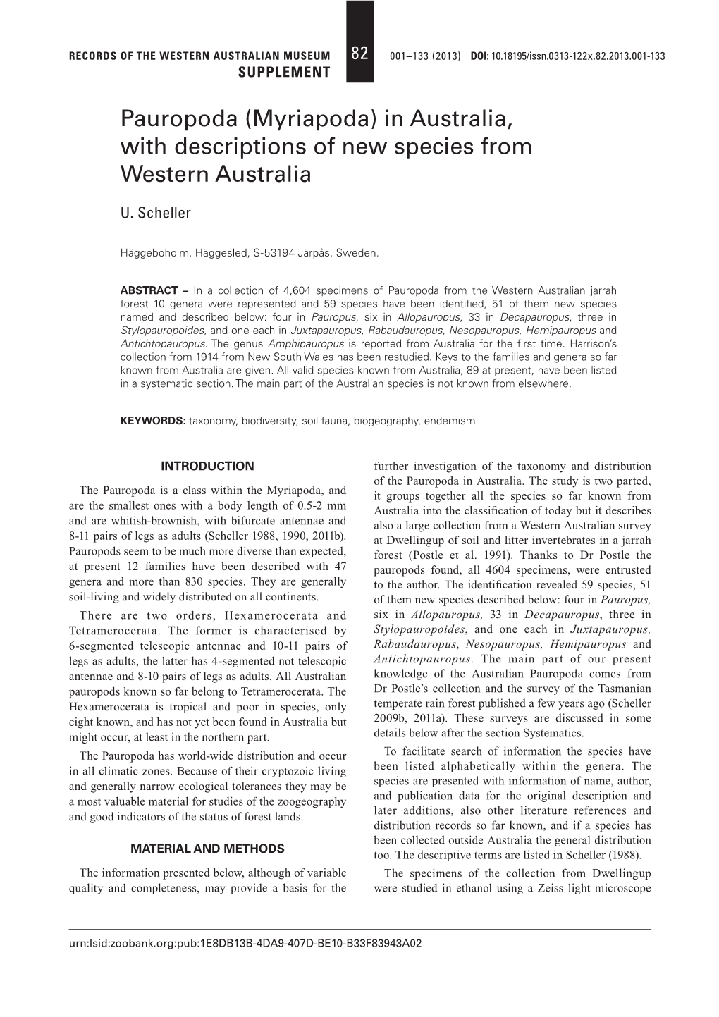 Pauropoda (Myriapoda) in Australia, with Descriptions of New Species from Western Australia