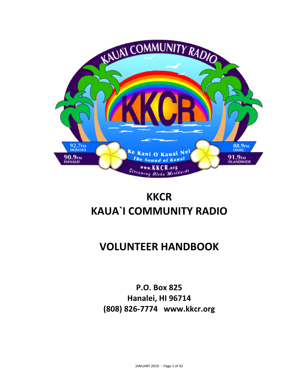 Kkcr Kaua`I Community Radio Volunteer Handbook