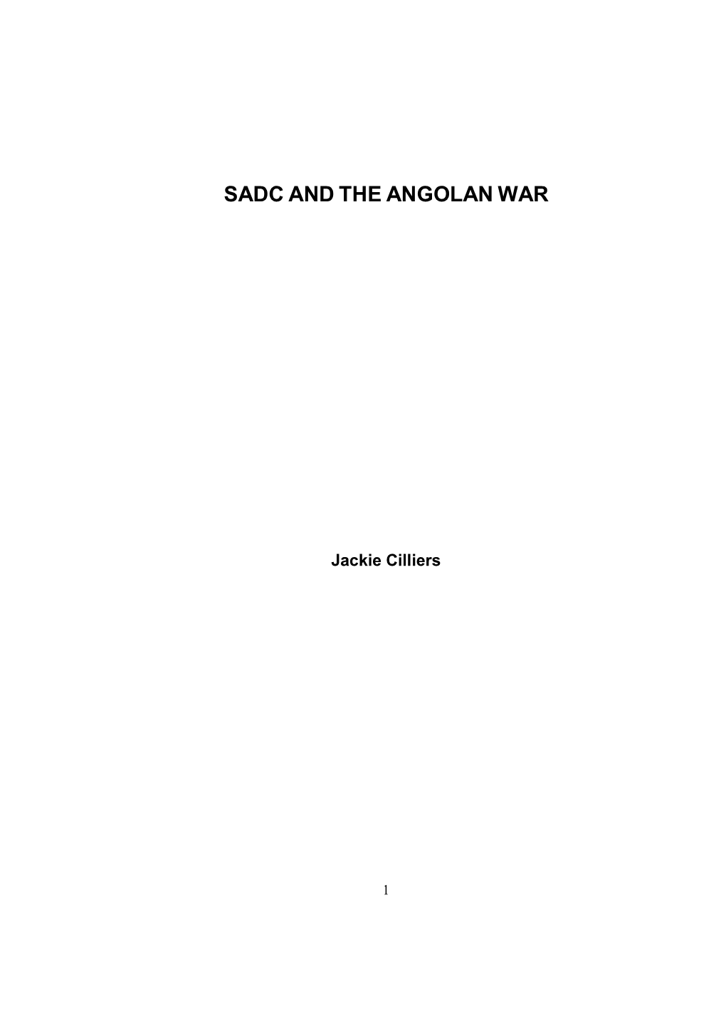 Sadc and the Angolan War