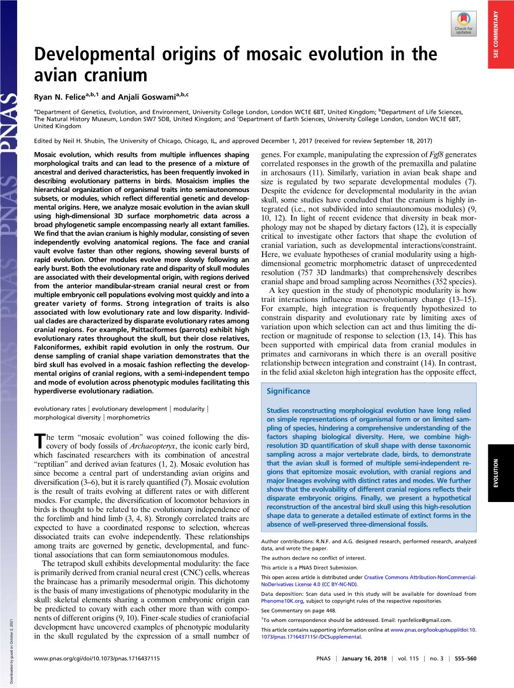 Developmental Origins of Mosaic Evolution in the Avian Cranium