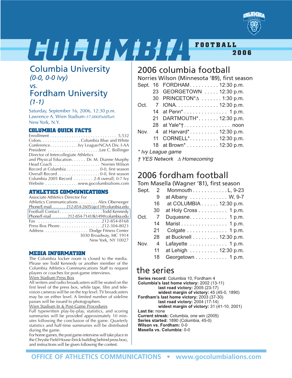 Columbia University Fordham University 2006 Columbia Football