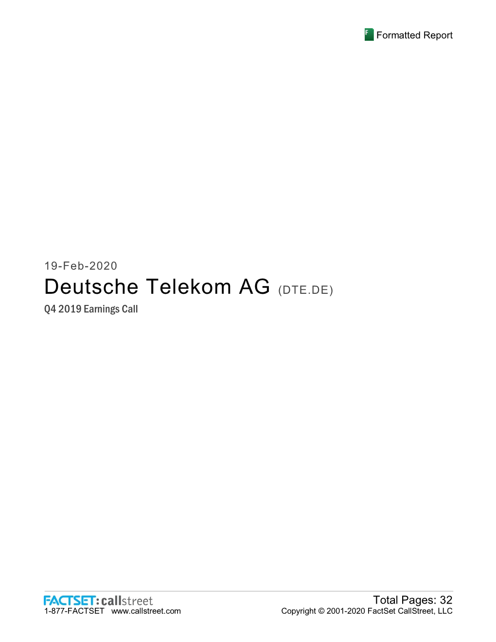 Deutsche Telekom AG (DTE.DE) Q4 2019 Earnings Call