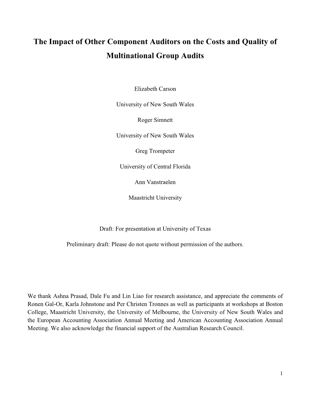 The Impact of Other Component Auditors on the Costs and Quality of Multinational Group Audits