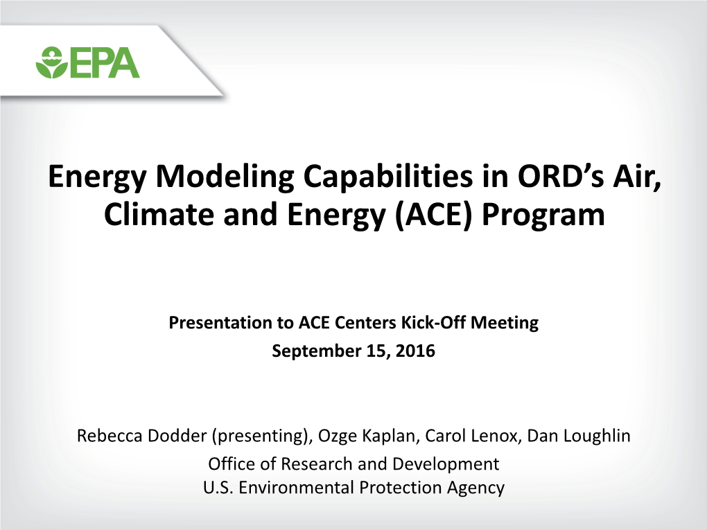 Energy Modeling Capabilities in ORD's Air, Climate and Energy