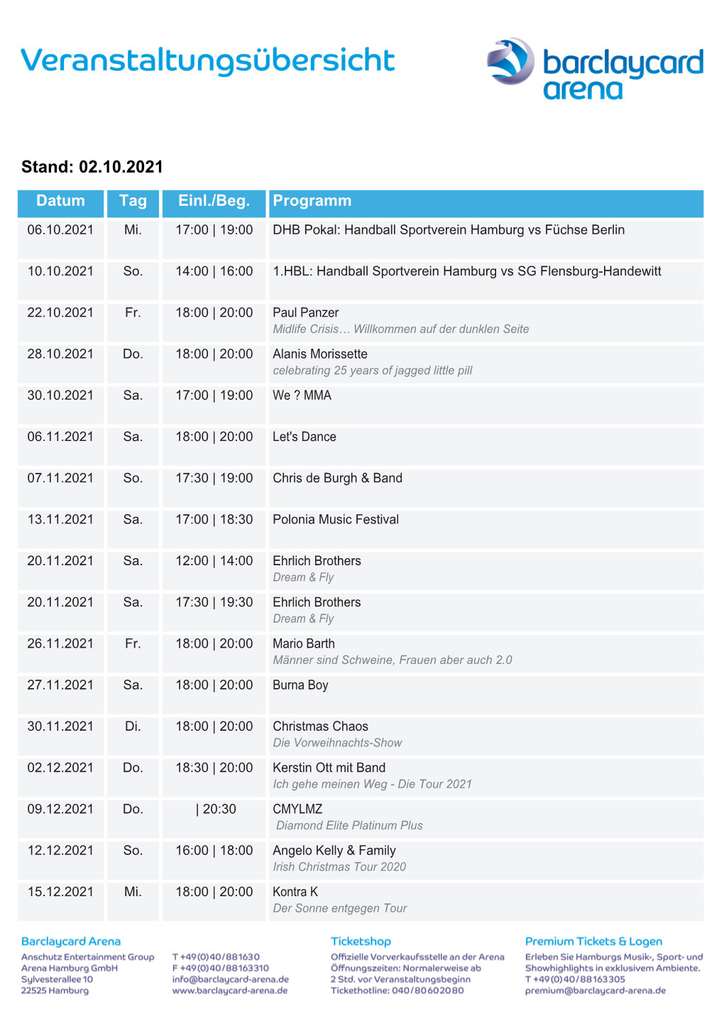 Barclaycard Arena Events