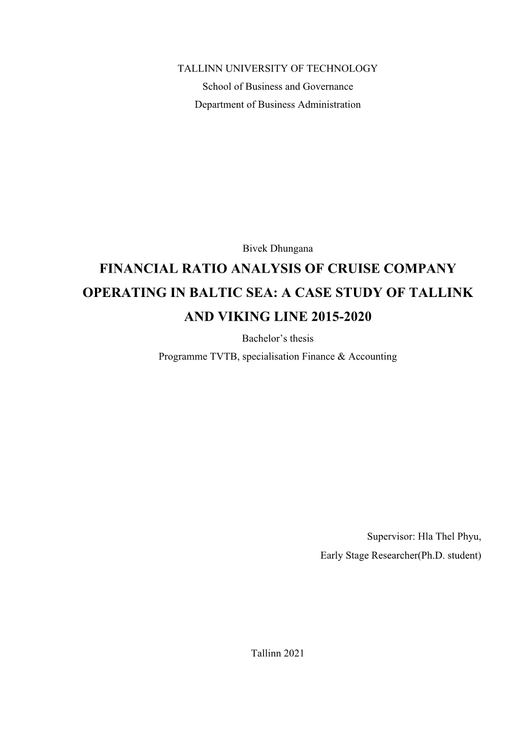 Financial Ratio Analysis of Cruise Company Operating in Baltic Sea: a Case Study of Tallink and Viking Line 2015-2020