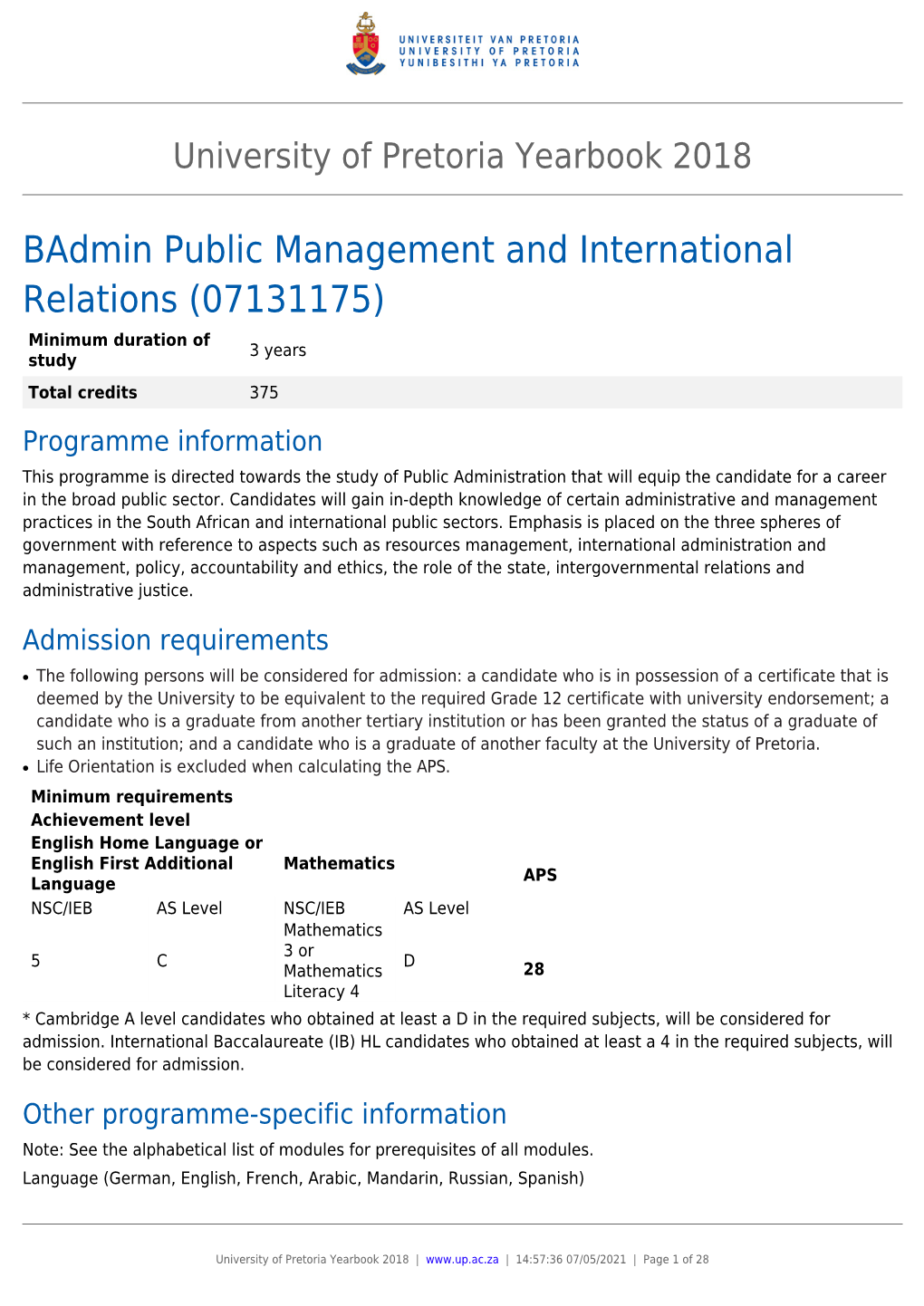 Badmin Public Management and International Relations (07131175)