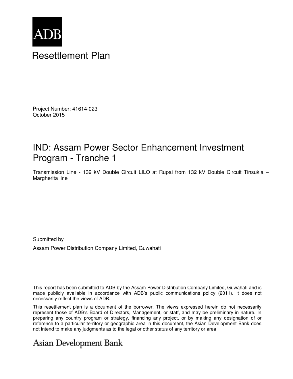 Assam Power Sector Enhancement Investment Program - Tranche 1