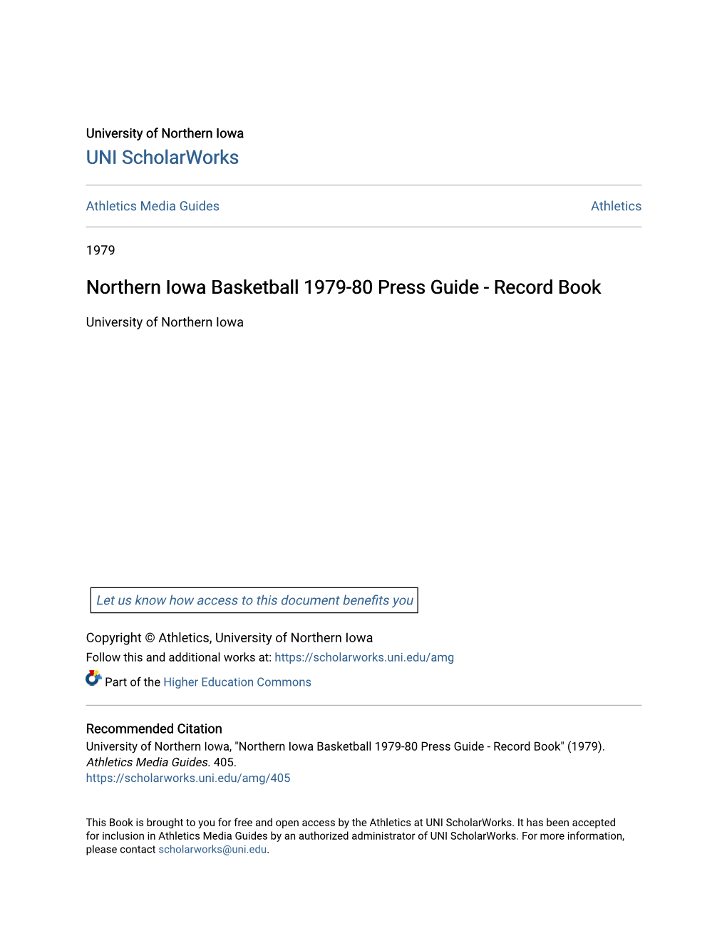 Northern Iowa Basketball 1979-80 Press Guide - Record Book