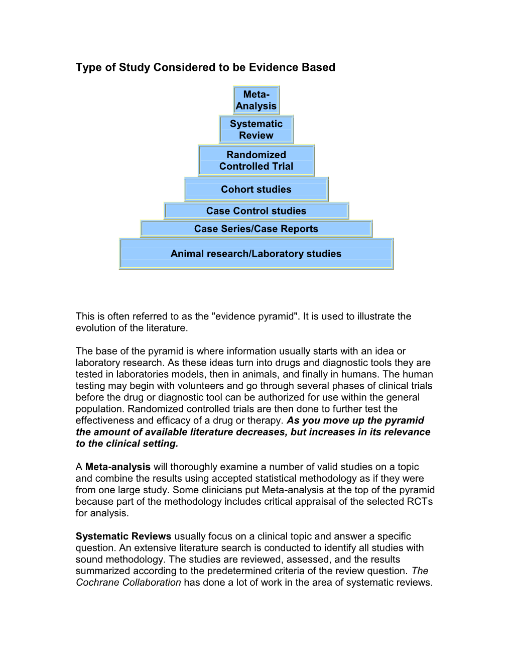 Type of Study Considered to Be Evidence Based