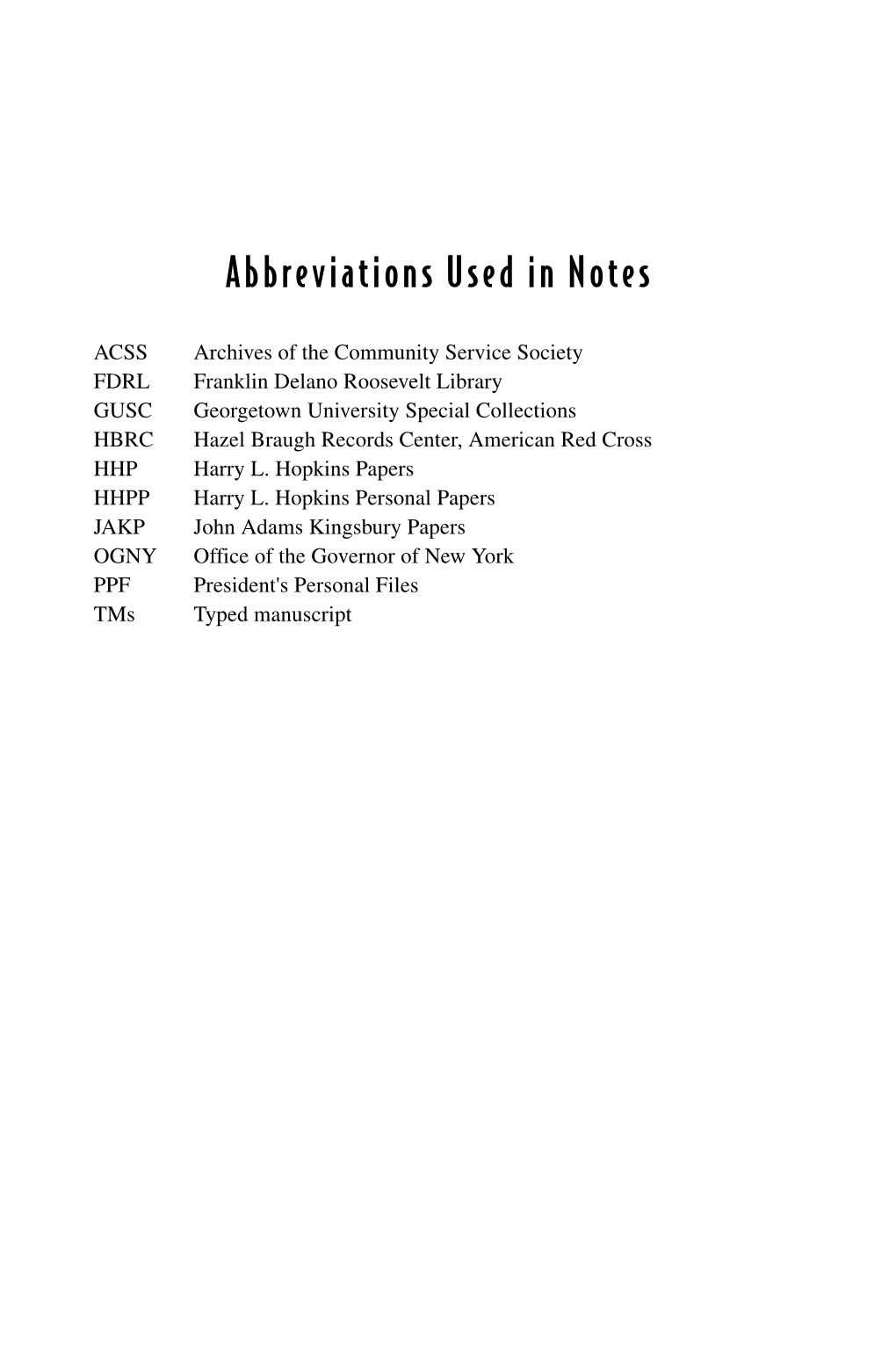 Abbreviations Used in Notes