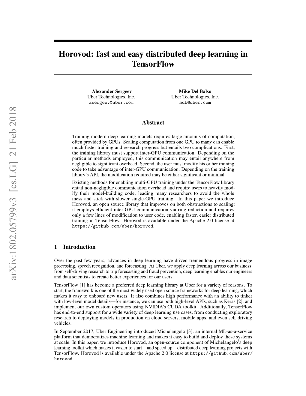 Horovod: Fast and Easy Distributed Deep Learning in Tensorflow