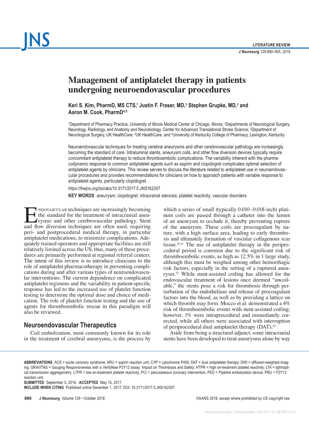 Management of Antiplatelet Therapy in Patients Undergoing Neuroendovascular Procedures