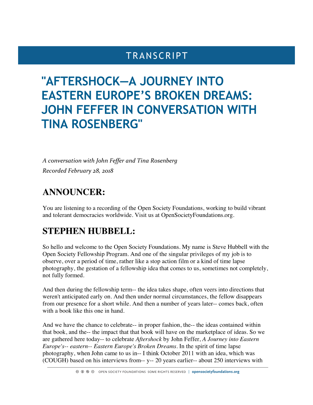 Aftershock—A Journey Into Eastern Europe's Broken Dreams: John Feffer in Conversation with Tina Rosenberg