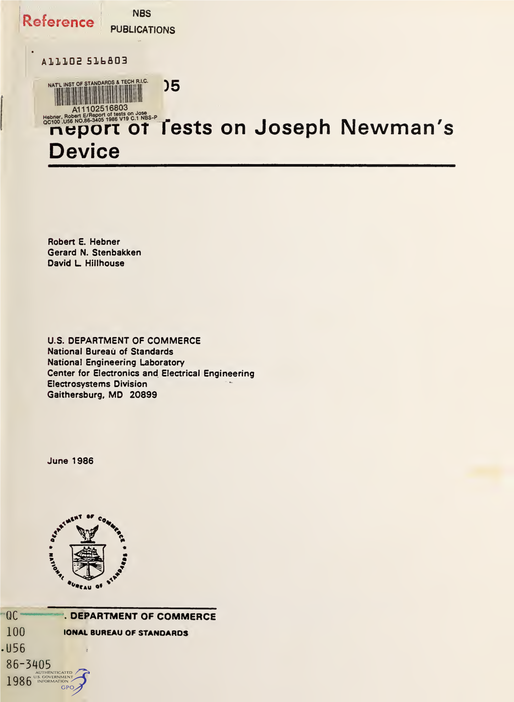 Report of Tests on Joseph Newman's Device