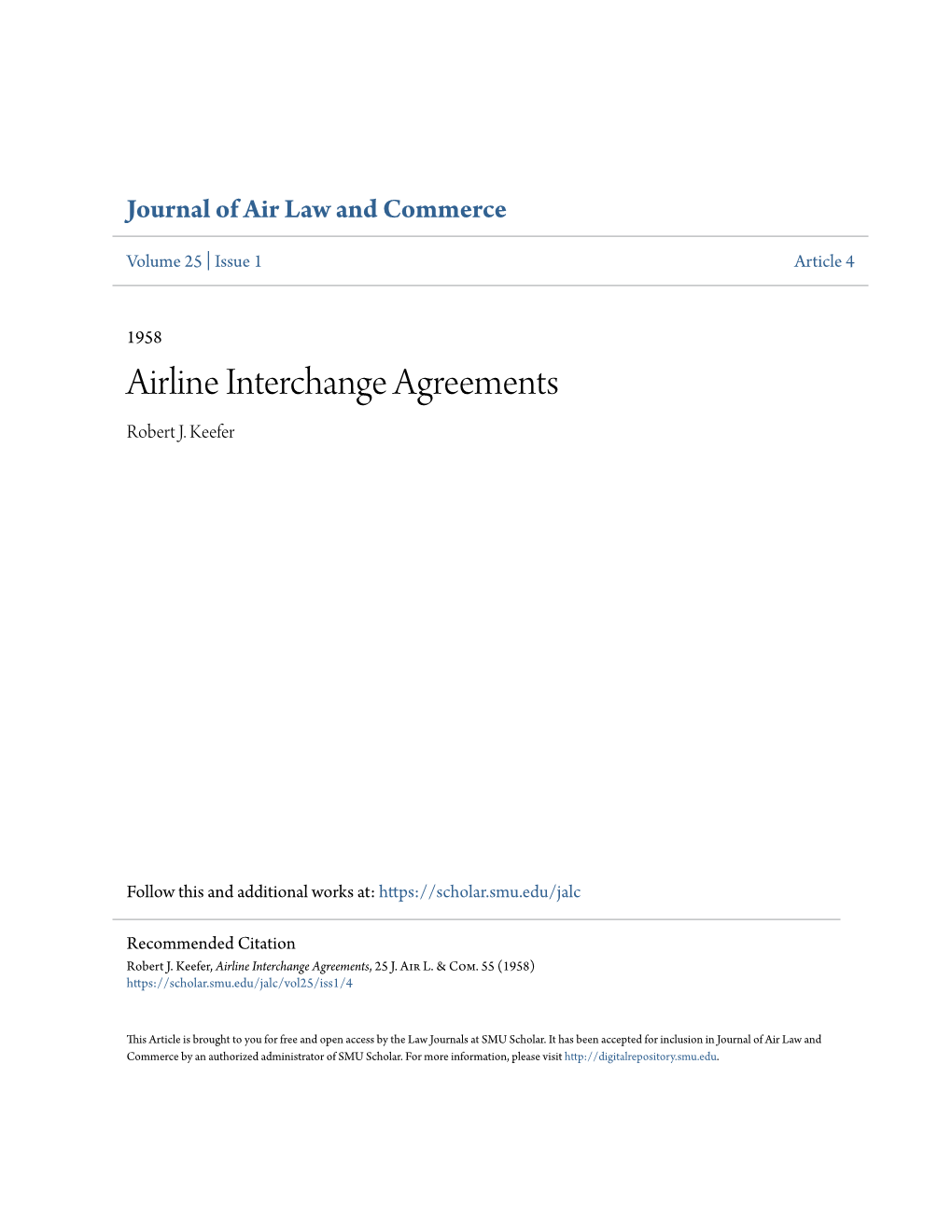 Airline Interchange Agreements Robert J