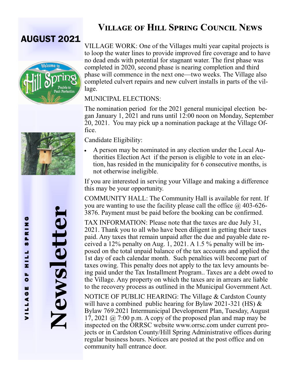 Hill Spring Newsletter