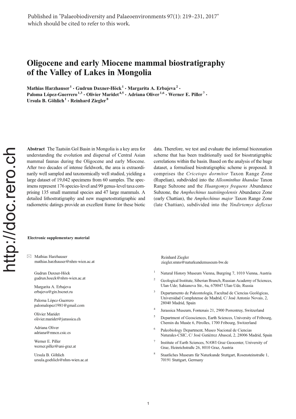 Oligocene and Early Miocene Mammal Biostratigraphy of the Valley of Lakes in Mongolia