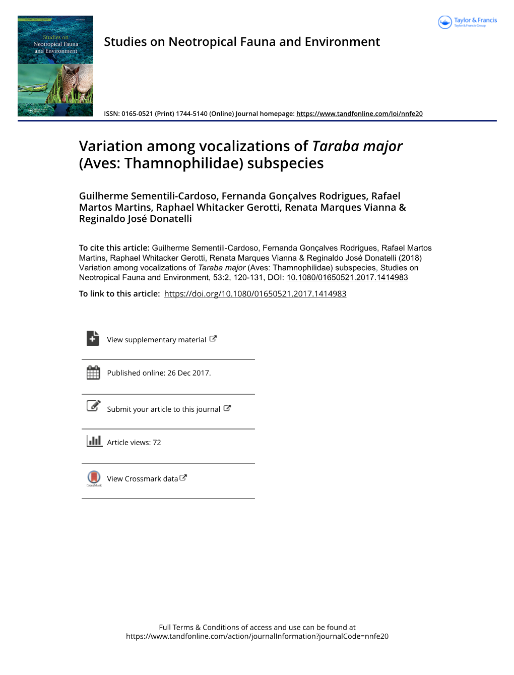 Aves: Thamnophilidae) Subspecies