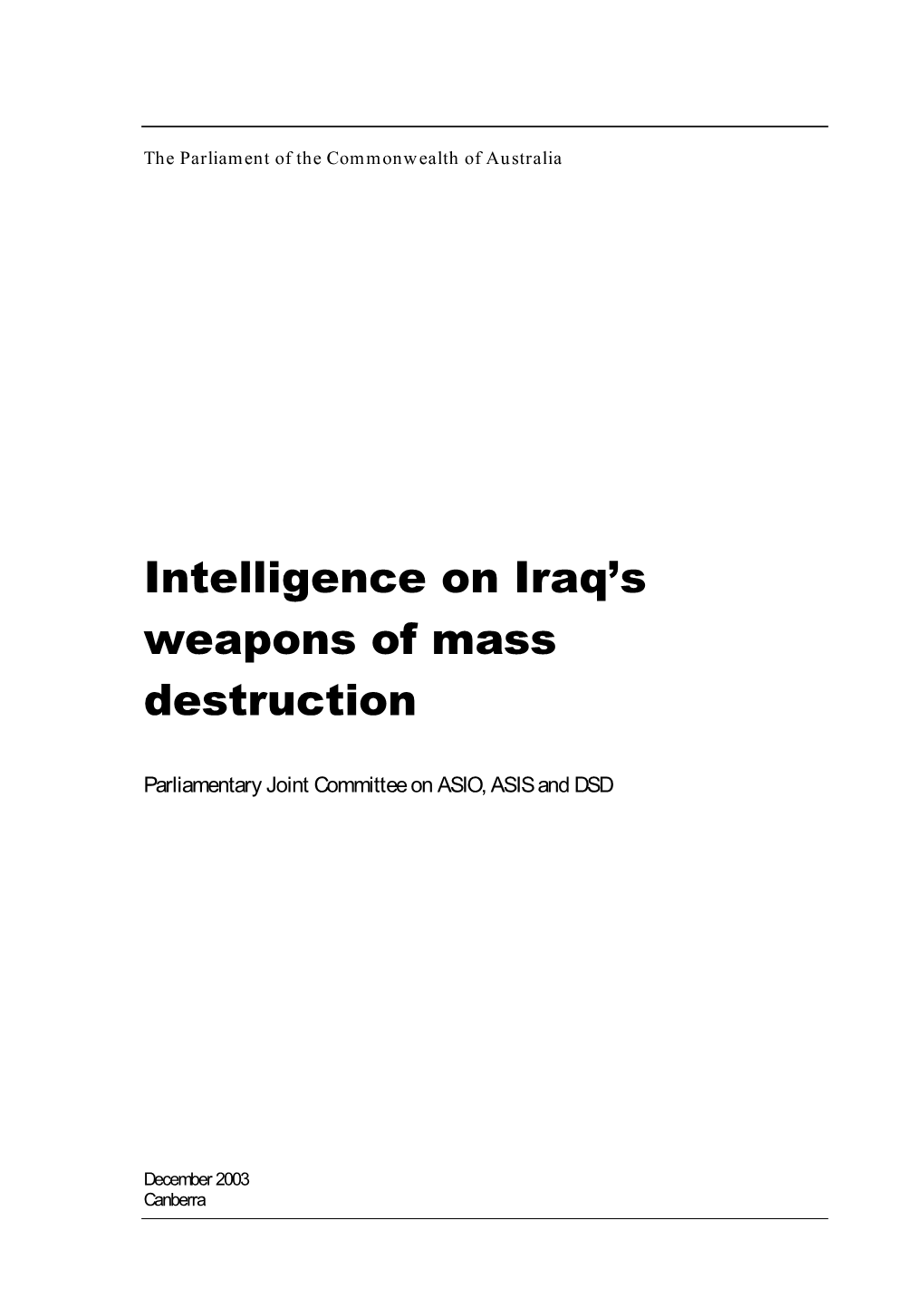 Intelligence on Iraq's Weapons of Mass Destruction