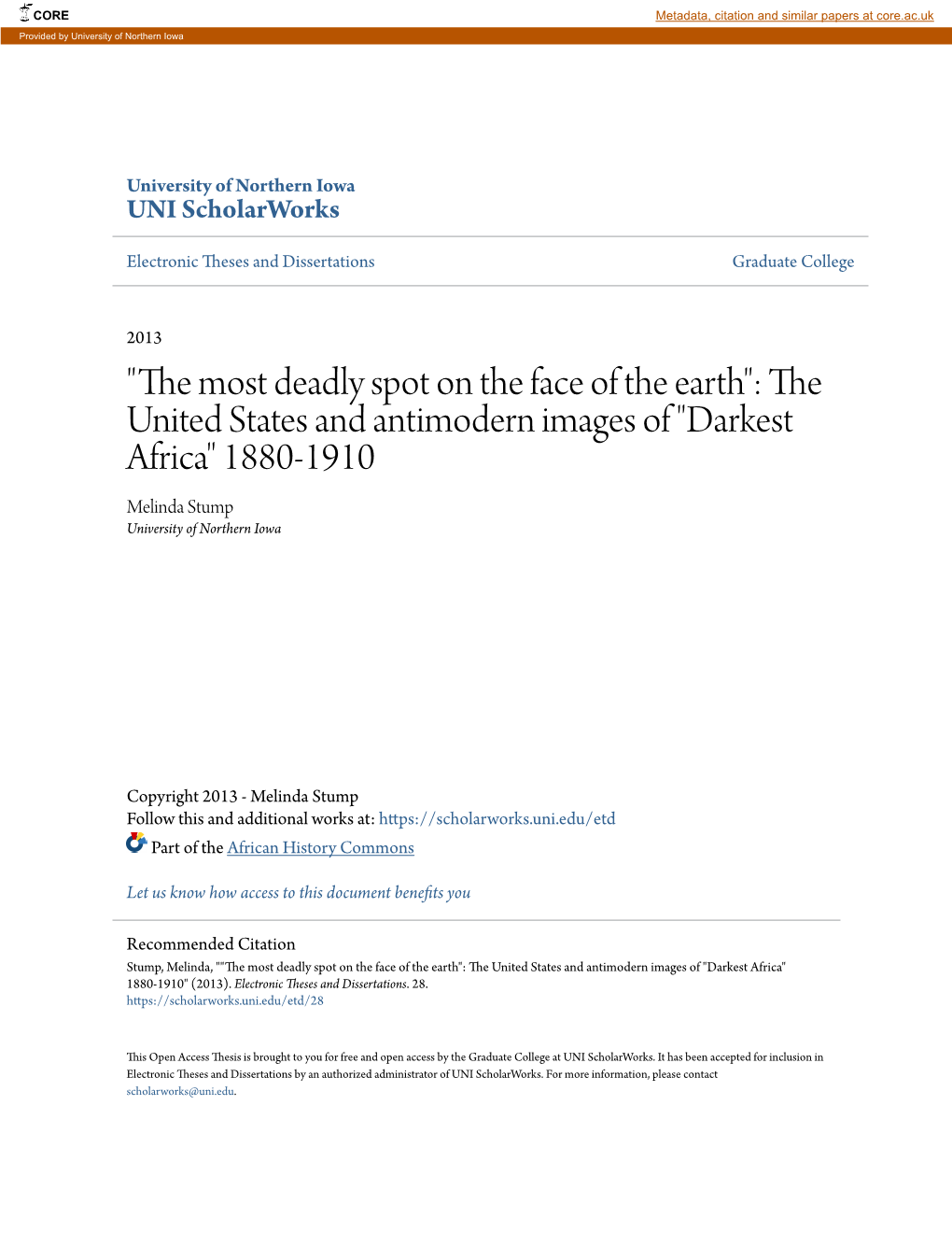 Darkest Africa" 1880-1910 Melinda Stump University of Northern Iowa