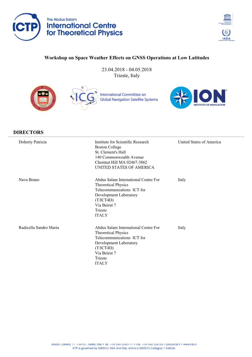 Workshop on Space Weather Effects on GNSS Operations at Low Latitudes