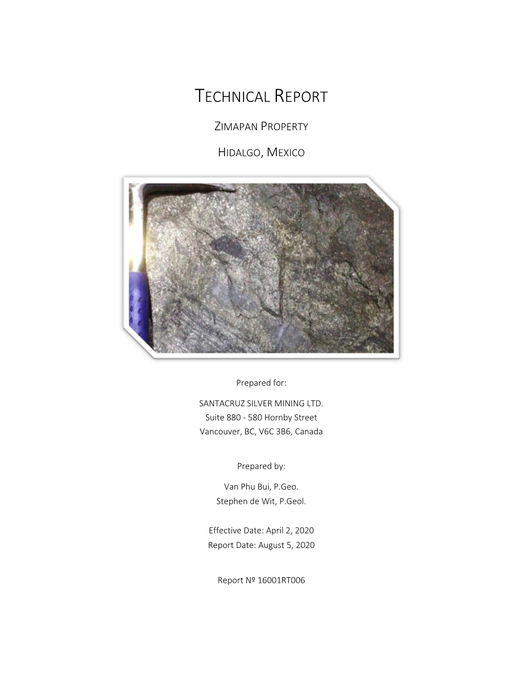 Technical Report, Zimapan Property, Hidalgo, Mexico