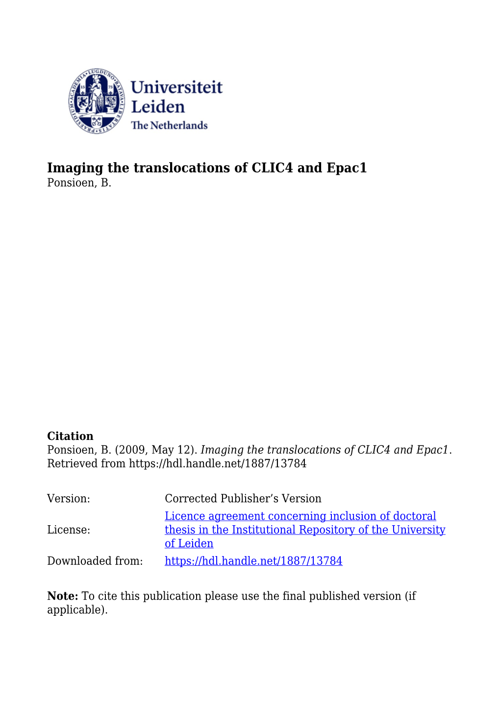 Imaging the Translocations of CLIC4 and Epac1 Ponsioen, B