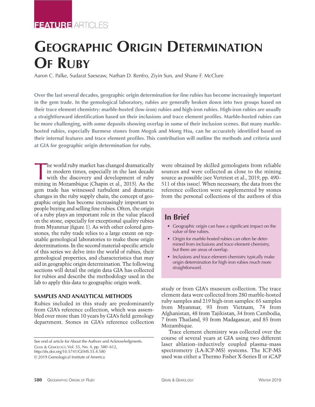 GEOGRAPHIC ORIGIN DETERMINATION of RUBY Aaron C