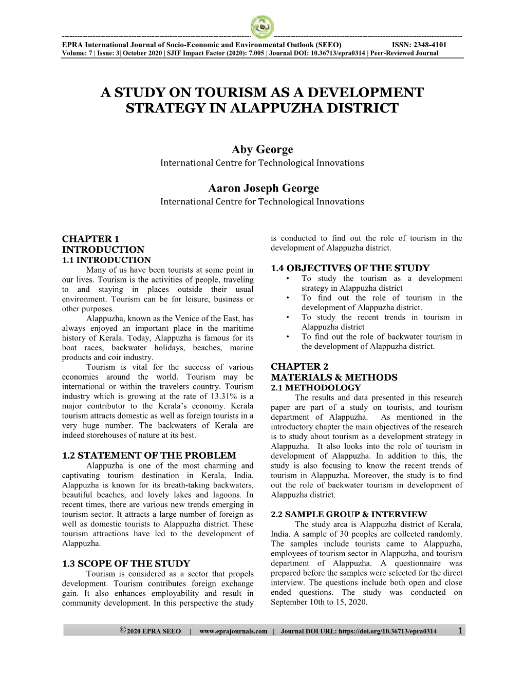 A Study on Tourism As a Development Strategy in Alappuzha District