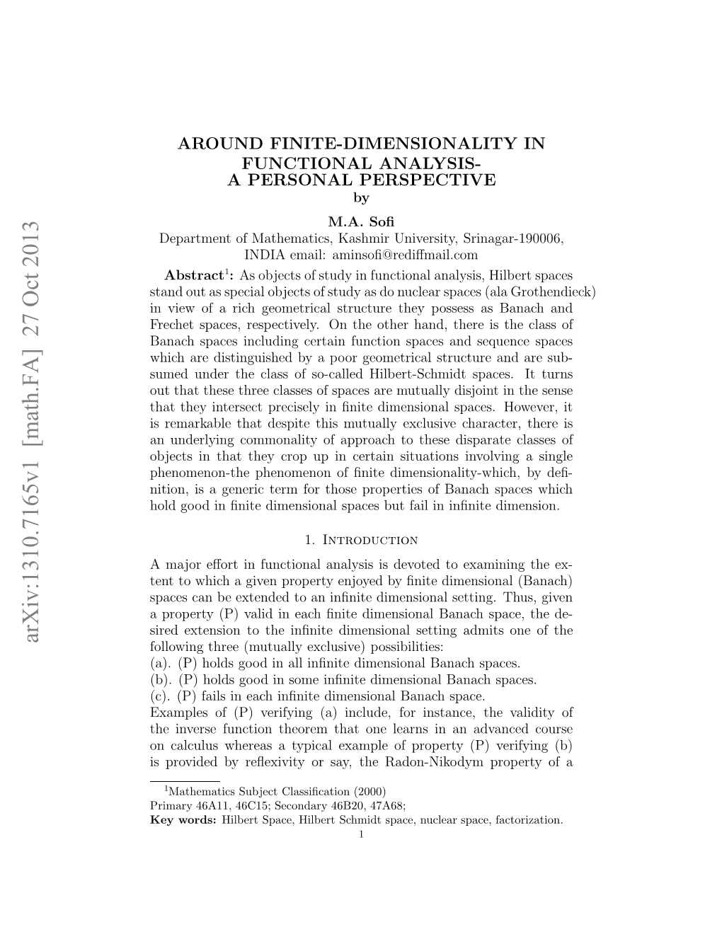 Around Finite-Dimensionality in Functional Analysis