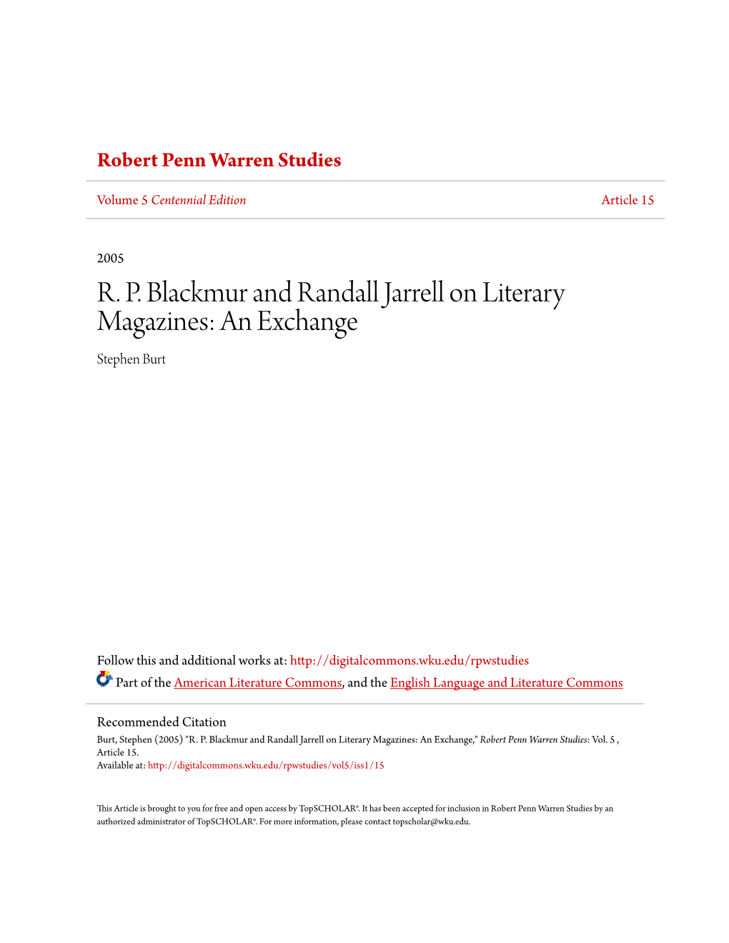 RP Blackmur and Randall Jarrell on Literary Magazines