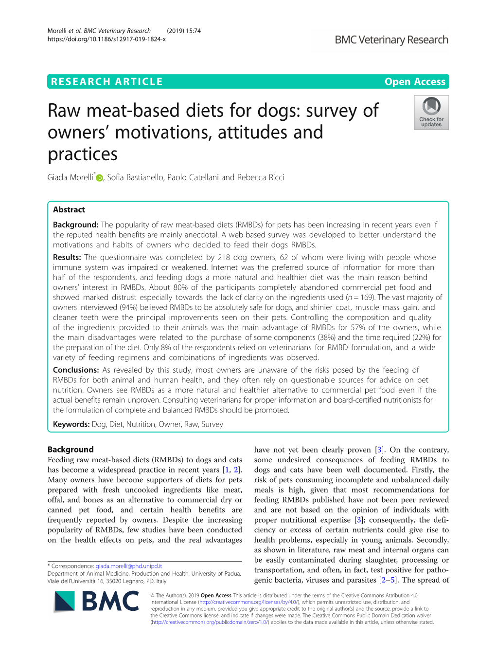 Raw Meat-Based Diets for Dogs: Survey of Owners' Motivations