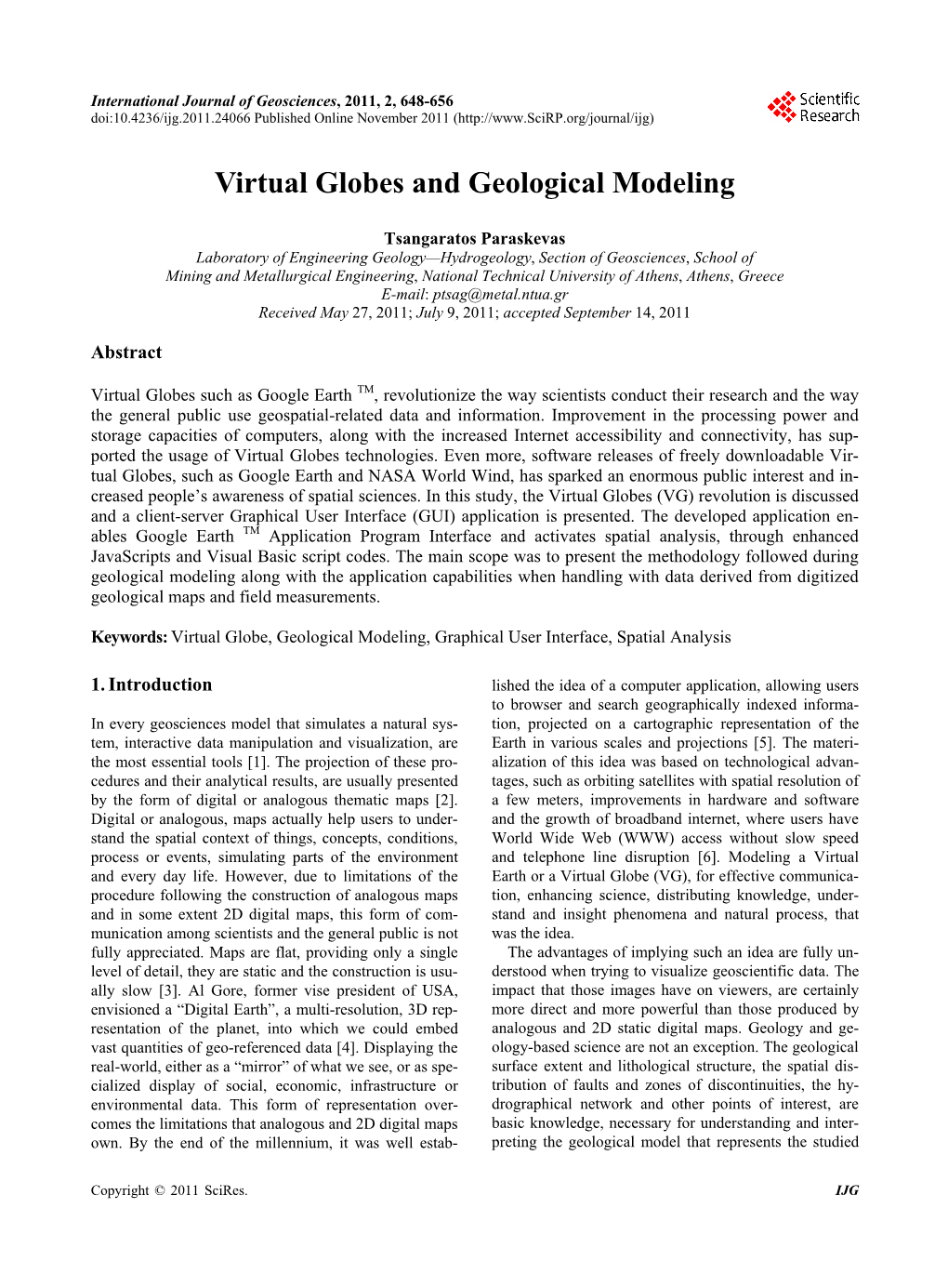 Virtual Globes and Geological Modeling